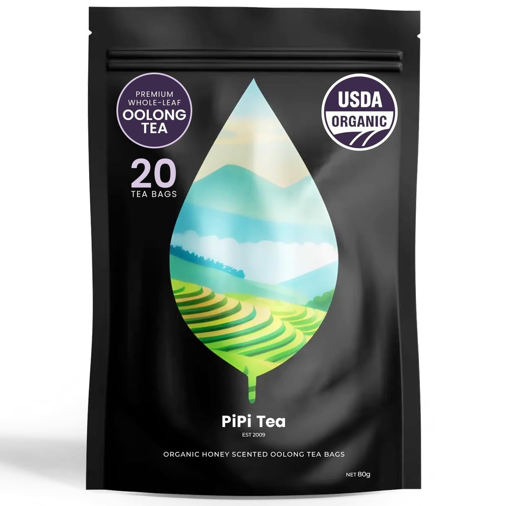 PiPi Tea Organic Oolong Bags – Whole Leaf, 20 (4g Each) 20