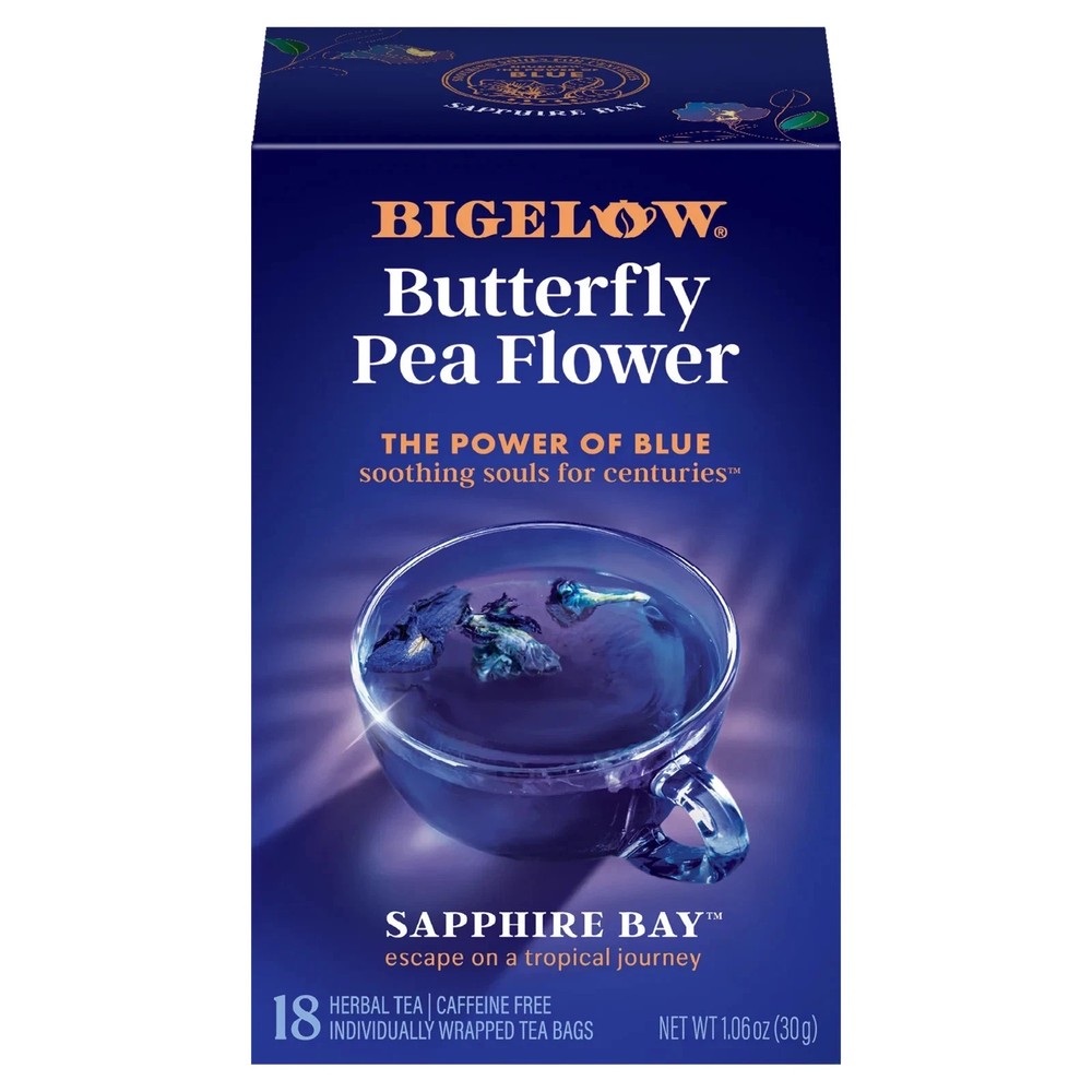 Bigelow Butterfly Pea Flower Sapphire Bay, Herbal Tea, Tea Bags, 18 Count