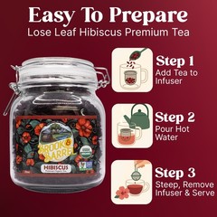 USDA Organic Hibiscus Loose Leaf Tea 1.6lb 25oz Brook & Barrel Glass Jar Herbal
