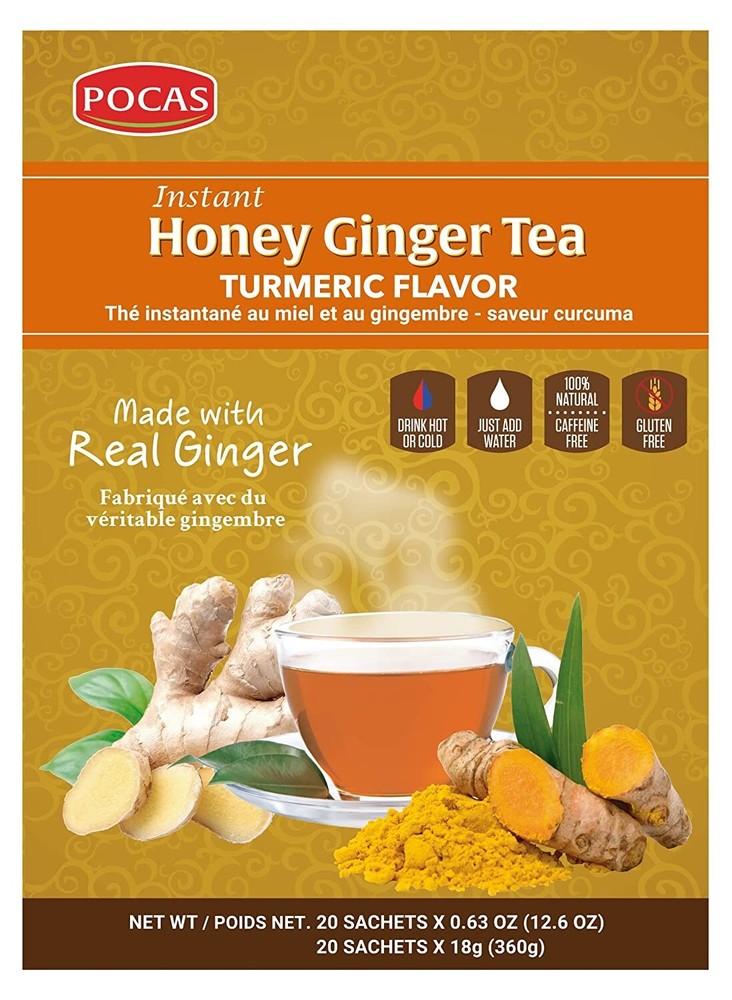 Pocas Instant Honey Ginger Tea + Turmeric – 20/40 Tea bags – Real Honey Ginger