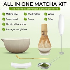 Matcha Whisk Set with Matcha Bowl – Matcha Set Included Electric Frother, Bam…