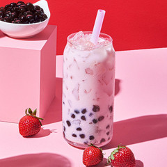 Yulu Foods Instant Boba Strawberry Milk Tea, Bubble Tea Kit, 3 Drinks
