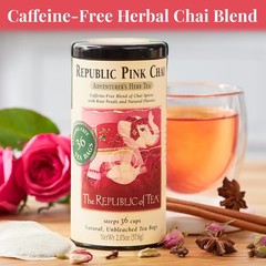 Republic Pink Chai Herbal Tea Tin 36 Tea Bags Naturally Caffeine Free