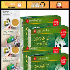 Organic Green Tea Bags 2-Pack, 106-Count – Refreshing, Lightly Caffeinated Bulk