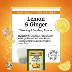 Twinings Lemon & ginger herbal Tea Bags, Caffeine Free, 50 Count Box.