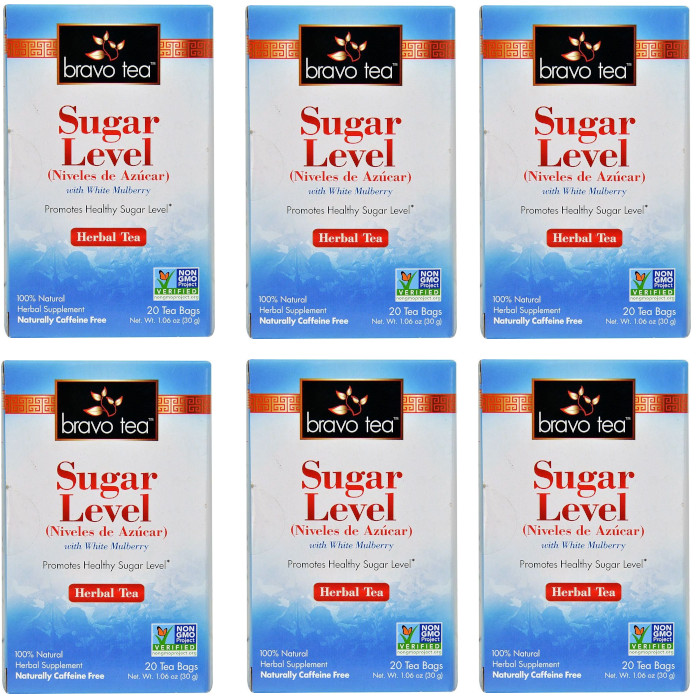 Bravo Tea Sugar Level Herbal Tea 20 pckts Each (Pack of 6)