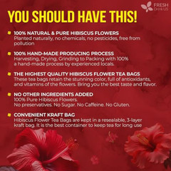 Premium 140 Hibiscus Flowers Tea Bags, 100% Natural, Handmade & Pure from Hibi