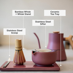 Complete Matcha Tea Set with Bowl, Whisk, Spoon & Tray – Matte White
