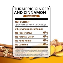 30 Premium Turmeric Ginger Cinnamon Tea Bags, 100% Natural Ingredients Herbal Te