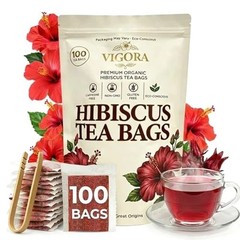Hibiscus Tea Bags 100 Count – 100% Pure Natural Dried Hibiscus Flowers US