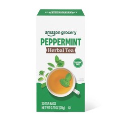 Amazon Grocery, Peppermint Herbal Tea Bags Caffeine Free, 20 Tea Bags
