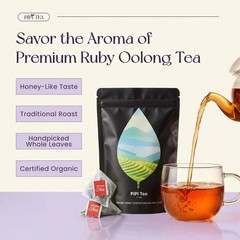PiPi Tea Organic Oolong Tea Bags–Whole Leaf, 20 Bags(4g Each)–Cortisol & Calming