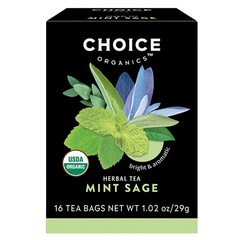 Choice Organics Mint Sage Tea 16 Count Caffeine Free Organic Herbal Tea Bags