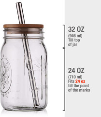 Reusable Boba Bubble Tea & Smoothie Cups – 2 Glass Wide Mouth 32 Oz Mason Jars w