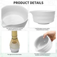 Matcha Whisk Set, Matcha Bowl with Spout, Bamboo Whisk, Scoop, Sifter, Whisk …