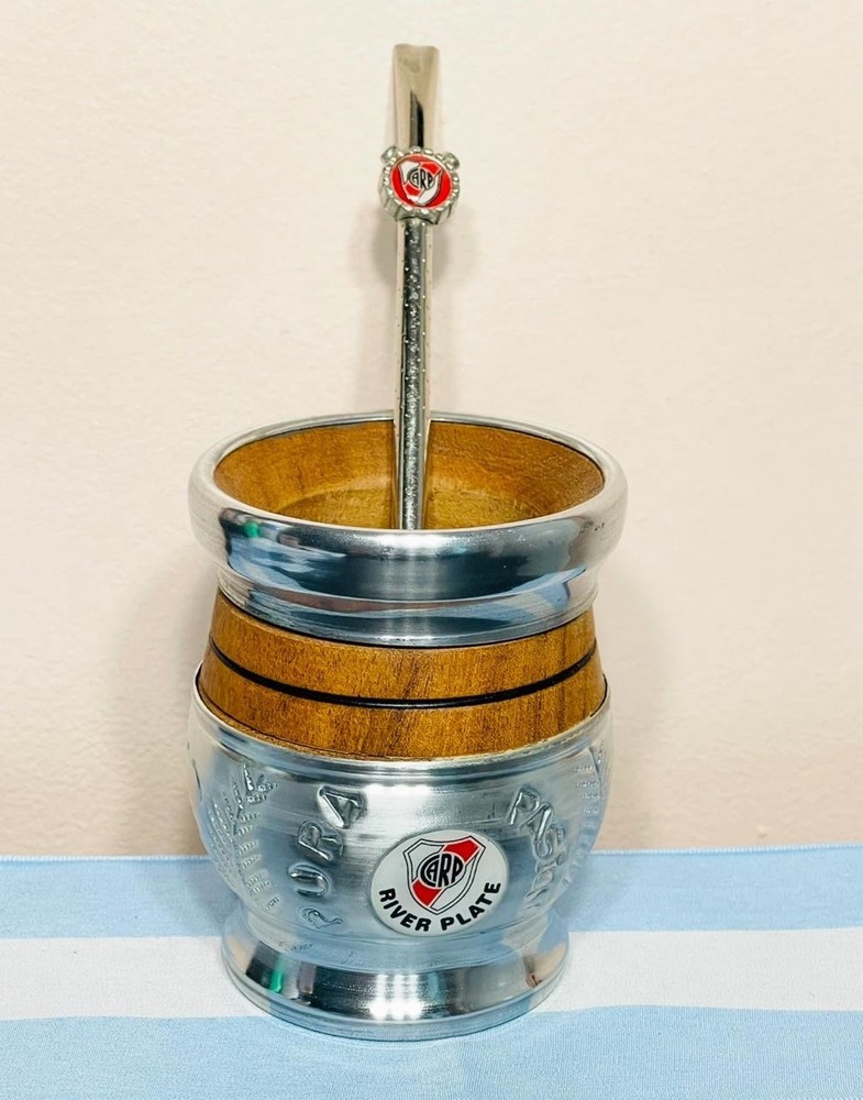 Mate cup yerba argentino – River Plate Cincelado + bombilla straw River Plate