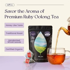 PiPi Tea Organic Oolong Tea Bags – Whole Leaf, 20 Bags (4g Each) – Cortisol & Ca