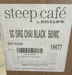 Organic 50 Individual SEALED Bags Steep By Bigelow Café Organic CHAI BLACK TEA