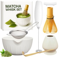 Matcha Whisk Set with Matcha Bowl – Matcha Set Included Electric Frother, Bam…