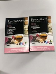 2 X Revolution Tea American Cranberry & Rose Green Tea 20 Bags Each NEW!