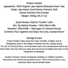 Organic Jeju Hojicha Powder 1000g – Roasted Korean Green Tea for Latte/Baking