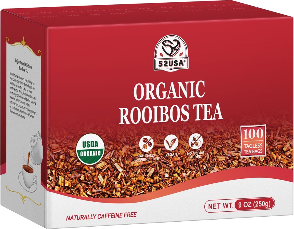 Rooibos Tea Organic, 100 Tea bags, Pure Premuim Rooibos Tea, Naturally Sweet …