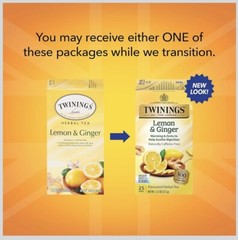 4 Box Twinings Lemon & Ginger Herbal Tea, Caffeine Free 100 Tea Bags 1.32 oz EA