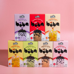 Yulu Foods Instant Boba Strawberry Milk Tea, Bubble Tea Kit, 3 Drinks