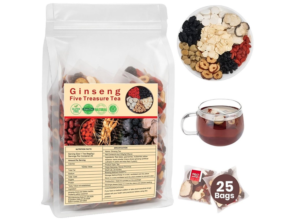 Kidney Tea 30 Bags Ginseng five Treasure Tea Formula Traditional Chinese Herbal