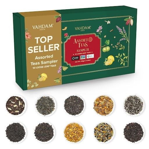 VAHDAM Top 10 Favourites Tea Sampler Set | Loose Leaf Tea (50+ Cups) | Tea