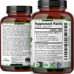 Zazzee USDA Organic Green Tea 20:1 Extract, 50% EGCG, 120 Count (Pack of 1)