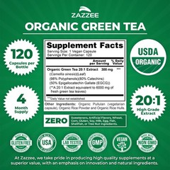 Zazzee USDA Organic Green Tea 20:1 Extract, 50% EGCG, 120 Count (Pack of 1)