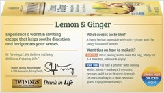4 Box Twinings Lemon & Ginger Herbal Tea, Caffeine Free 100 Tea Bags 1.32 oz EA