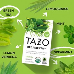 TAZO Organic Zen Green Tea, Caffeinated Tea with Refreshing Lemongrass & Spearmi