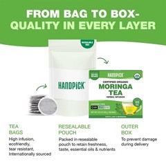HANDPICK, Organic Moringa Tea Bags (100 Count), Pure Moringa Leaves | Authentic