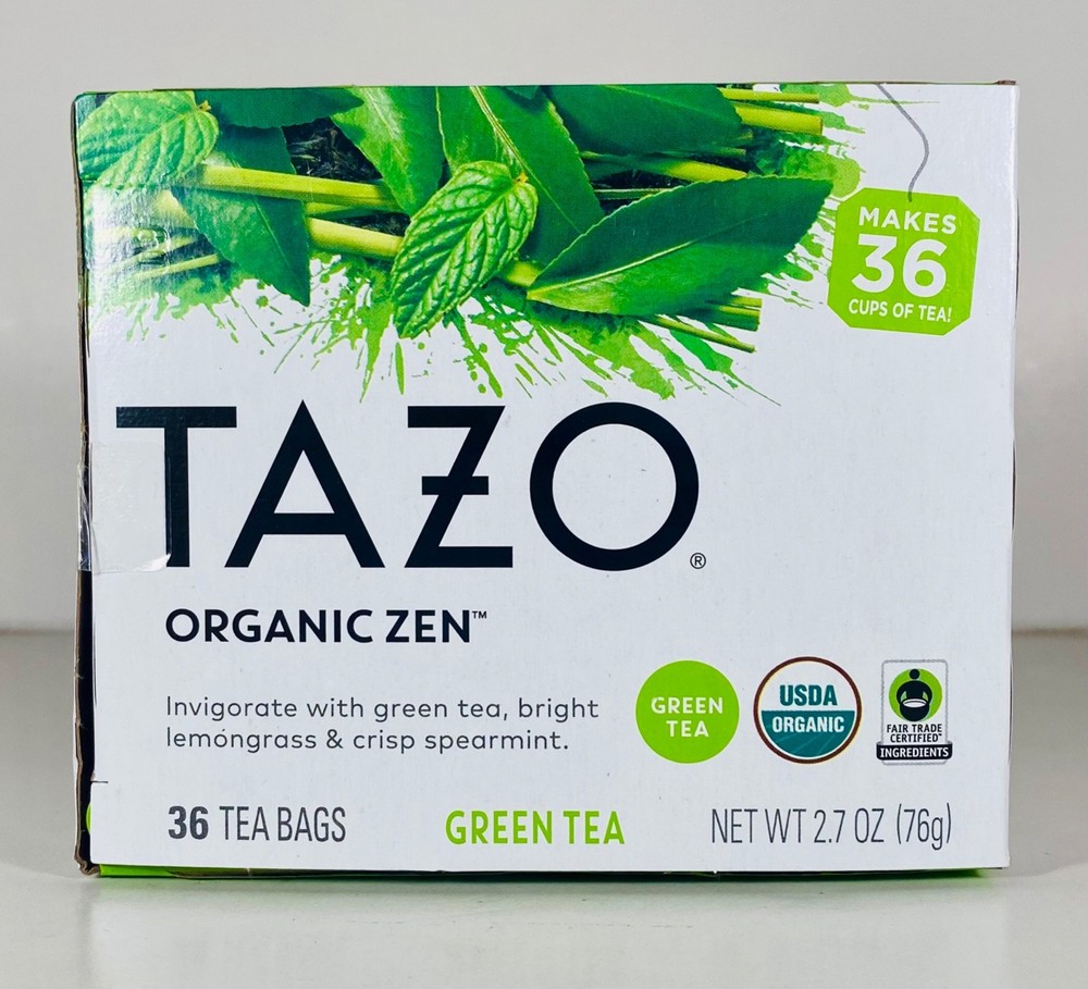TAZO Organic ZEN GREEN TEA, Lemongrass/Spearmint, Regenerative, 36 Tea Bags