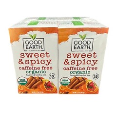 Good Earth Sweet & Spicy Original Caffeine Free Organic TEA 18/box LOT OF 16=288