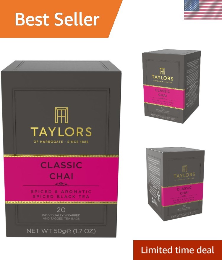 Classic Chai Tea Bags – Warming Black Tea with Cardamom & Cinnamon, 20 Count