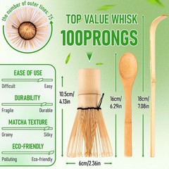 3Pcs Ceremonial Grade Matcha Whisk Set with Bamboo Matcha Whisk, Scoop & Spoo…