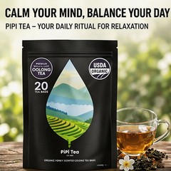 PiPi Tea Organic Oolong Tea Bags – Whole Leaf, 20 Bags (4g Each) – Cortisol &Ca1