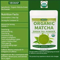 VBSWAP Organic Matcha Green Tea Powder 100g 3.5oz Pure Culinary Grade Latte Keto