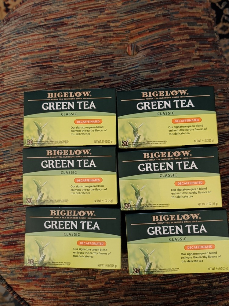 Bigelow Decaffeinated Green Tea Bags, 20 Count Box (Pack of 6) 120 Bags Exp 2028