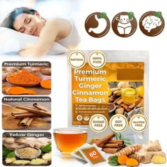Turmeric, Ginger, Cinnamon Tea Bags, 100% Natural & No Additives & Caffeine Free