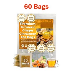 Turmeric, Ginger, Cinnamon Tea Bags, 100% Natural & No Additives & Caffeine Free