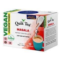 QuikTea Instant Unsweetened Vegan Masala Chai Tea Latte – 10 Count, classic l…