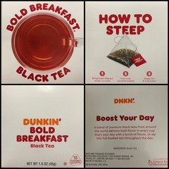 Dunkin Bold Breakfast Black Tea Pyramid Sachet Total 30 Tea Bags. NW 1.6 OZ