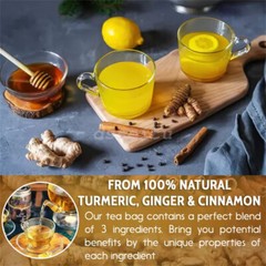 Turmeric, Ginger, Cinnamon Tea Bags, 100% Natural & No Additives & Caffeine Free