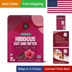 Organic Hibiscus Flowers, Cut and Sifted, 16oz Bulk Resealable Bag, Packaging…