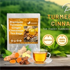 Turmeric, Ginger, Cinnamon Tea Bags, 100% Natural & No Additives & Caffeine Free