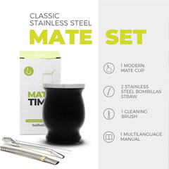 Stainless Steel Double-Wall Mate Cup and Bombilla Set – Yerba Mate Set Includes